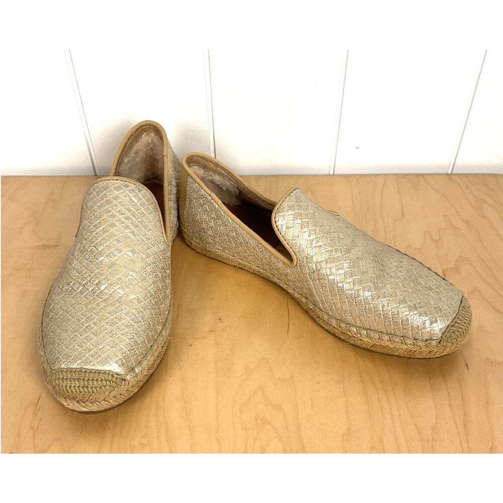 UGG Women's Sandrinne Metallic Basket Weave Leather Gold‎ Espadrille Size 5